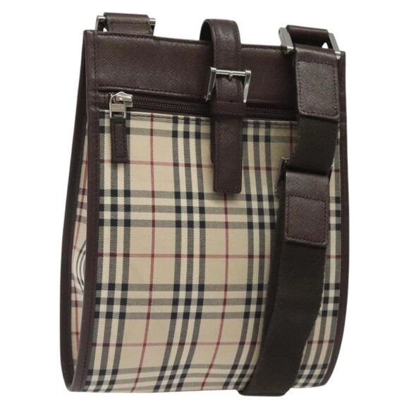 BURBERRY Nova Check Shoulder Bag Canvas Beige Brown Silver Auth ki5712 - Picture 1 of 15